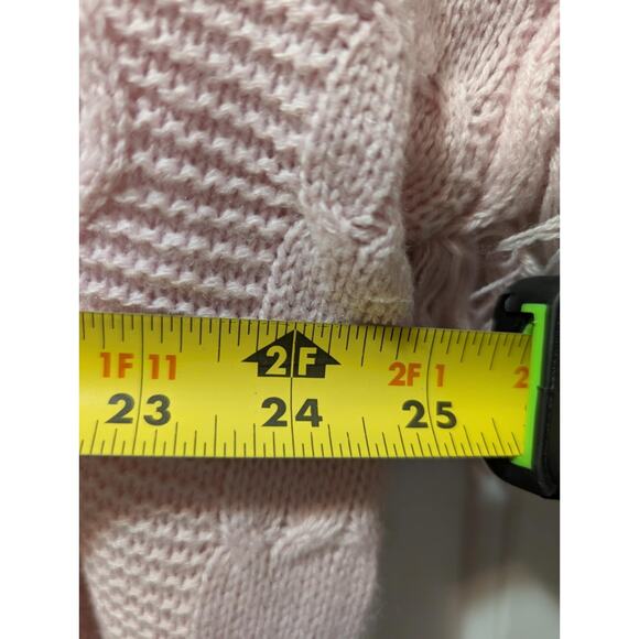 Simply Southern Womens L Fringe Sleeve Pullover Sweater Pink Cable Knit - Picture 5 of 7